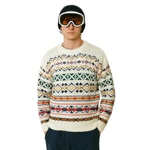 WILD THUNDER‎ 90s Vintage Fair Isle Nordic Knit Sweater White Ski Lodge Core